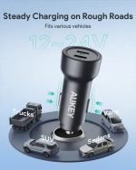 Aukey 65W CC-Y23 Enduro Type-C Dual 2-Port Car Charger Gray
