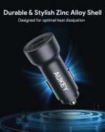 Aukey 65W CC-Y23 Enduro Type-C Dual 2-Port Car Charger Gray