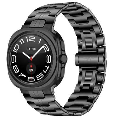 For Samsung Galaxy Watch Ultra 47mm Watch Band Solid Stainless Steel Metal Strap - Black