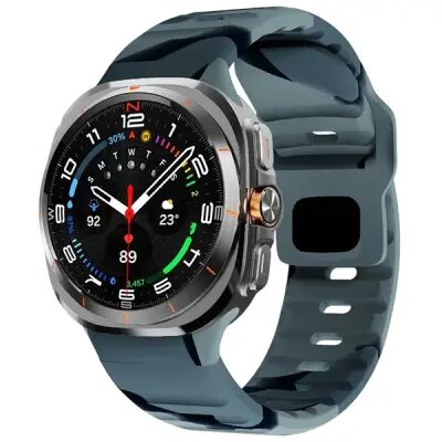 For Samsung Galaxy Watch Ultra 47mm Silicone Watch Band Breathable Sport  Watch Strap - Black Grey Camouflage