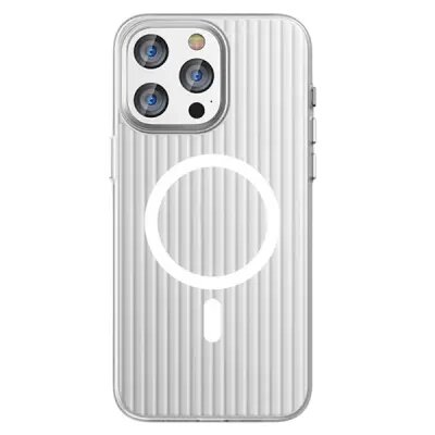 For iPhone 16 Pro Case Compatible with MagSafe Corrugated Texture Hard PC Matte Phone Cover - White Edge