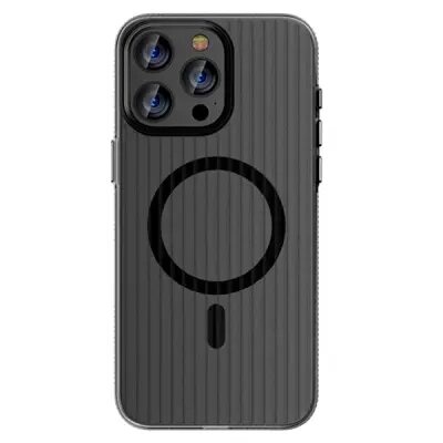 For iPhone 16 Pro Case Compatible with MagSafe Corrugated Texture Hard PC Matte Phone Cover - Grey Edge