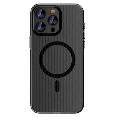 For iPhone 16 Pro Max Case Compatible with MagSafe Corrugated Texture Hard PC Matte Phone Cover - Black Edge