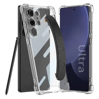 GKK 10873 For Samsung S25 Ultra Case Airbag Shockproof Phone Cover with Wrist Strap - Black