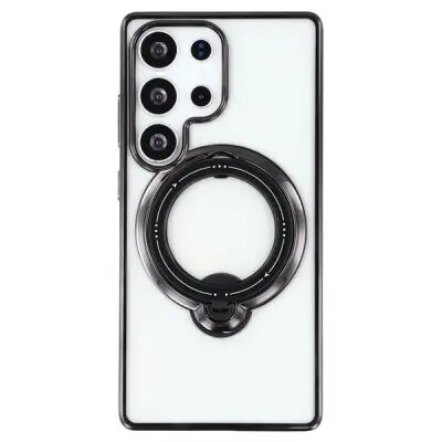For Samsung Galaxy S25 Ultra Case Kickstand PC+TPU Magnetic Phone Cover - Black