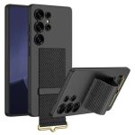 GKK For Samsung Galaxy S25 Ultra Case with Strap Kickstand PU+Hard PC Protective Phone Cover - Carbon Fiber Texture
