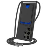 For Samsung Galaxy S25 Ultra Case Liquid Silicone Card Holder Back Phone Cover with Lanyard - Black