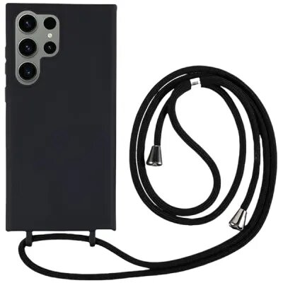 For Samsung Galaxy S25 Ultra Case TPU Soft Shockproof Phone Cover with Adjustable Lanyard - Black