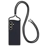 For Samsung Galaxy S25 Ultra Crossbody Case Flexible TPU Fiber Lining Anti-Shock Phone Cover - Black