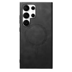 For Samsung Galaxy S25 Ultra Leather Back Case Compatible with MagSafe Skin-touch Phone Cover - Black