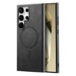 For Samsung Galaxy S25 Ultra Leather Back Case Compatible with MagSafe Skin-touch Phone Cover - Black