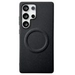 For Samsung Galaxy S25 Ultra Leather Back Case Compatible with MagSafe Skin-touch Phone Cover - Black