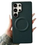 For Samsung Galaxy S25 Ultra Leather Back Case Compatible with MagSafe Skin-touch Phone Cover - Black