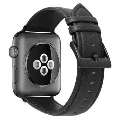3 2 1 42mm Genuine Cow Leather Watch Band - Black