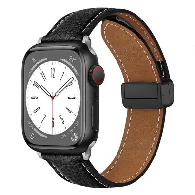 3 2 1 42mm Litchi Texture Leather Strap - Black