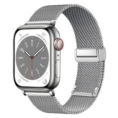 KALEBOL Magnetic Buckle Watch Band for Apple Watch Series 10 9 8 7 SE 6 5 4 3 2 1 42mm 41mm 40mm 38mm Stainless Steel Strap - Silver