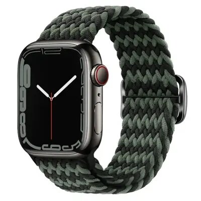 3 2 1 38mm Watch Band Braided Nylon Strap - W-Shape Black+Green