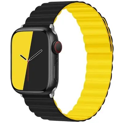 KALEBOL Magnetic Watch Band for Apple Watch Series 10 9 8 7 SE 6 5 4 3 2 1 42mm 41mm 40mm 38mm Silicone Adjustable Strap - Black Yellow