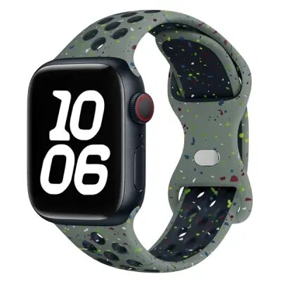 KALEBOL Color Dots Silicone Strap for Apple Watch Series 10 9 8 7 SE 6 5 4 3 2 1 42mm 41mm 40mm 38mm Butterfly Buckle Band - Army Green