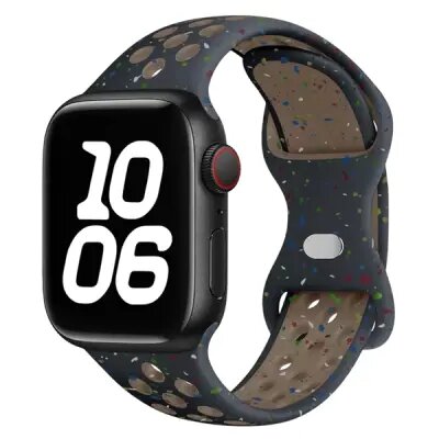 KALEBOL Color Dots Silicone Strap for Apple Watch Series 10 9 8 7 SE 6 5 4 3 2 1 42mm 41mm 40mm 38mm Butterfly Buckle Band - Black