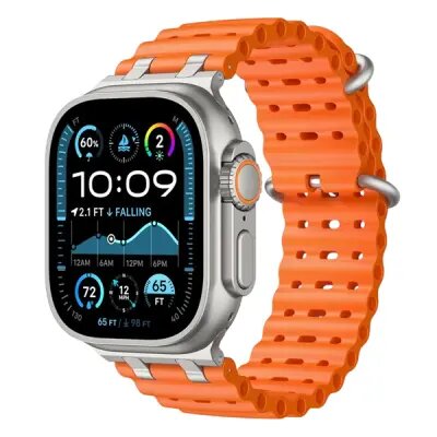 Ocean Watch Strap for Apple Watch Series 10 Ultra 9 8 7 SE 6 5 4 3 2 1 46mm 49mm 45mm 44mm 42mm Silicone Band - Orange+Silver Buckle