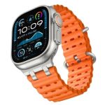 Ocean Watch Strap for Apple Watch Series 10 Ultra 9 8 7 SE 6 5 4 3 2 1 46mm 49mm 45mm 44mm 42mm Silicone Band - Orange+Silver Buckle