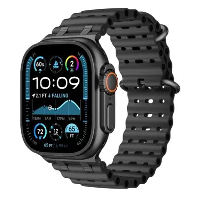 Ocean Watch Strap for Apple Watch Series 10 Ultra 9 8 7 SE 6 5 4 3 2 1 46mm 49mm 45mm 44mm 42mm Silicone Band - Black+Black Buckle