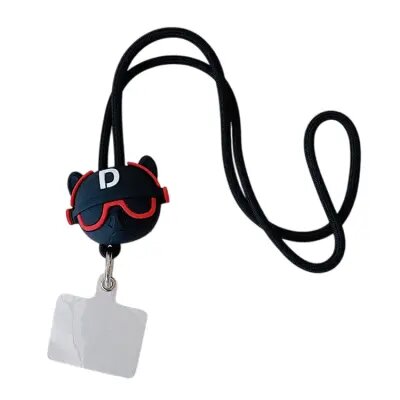 45cm Phone Lanyard Cartoon Pendant Crossbody Rope Neck Strap with Patch - Black+Red Dog
