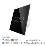 Moes WiFi+RF Switch; EU Type;3 Gange სამ კლავიშიანი შუქის ჭკვიანი ჩამრთველი შავი