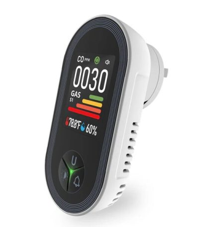 Moes Carbon Monoxide & Natural Gas Detector Plug in, 4 in 1 Temperature Humidity Sensor Built-in Alarm Sound Warning
