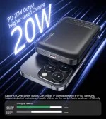 Choetech B743 10000mAh Magnetic Wireless PD20W Power Bank Black - Image 3